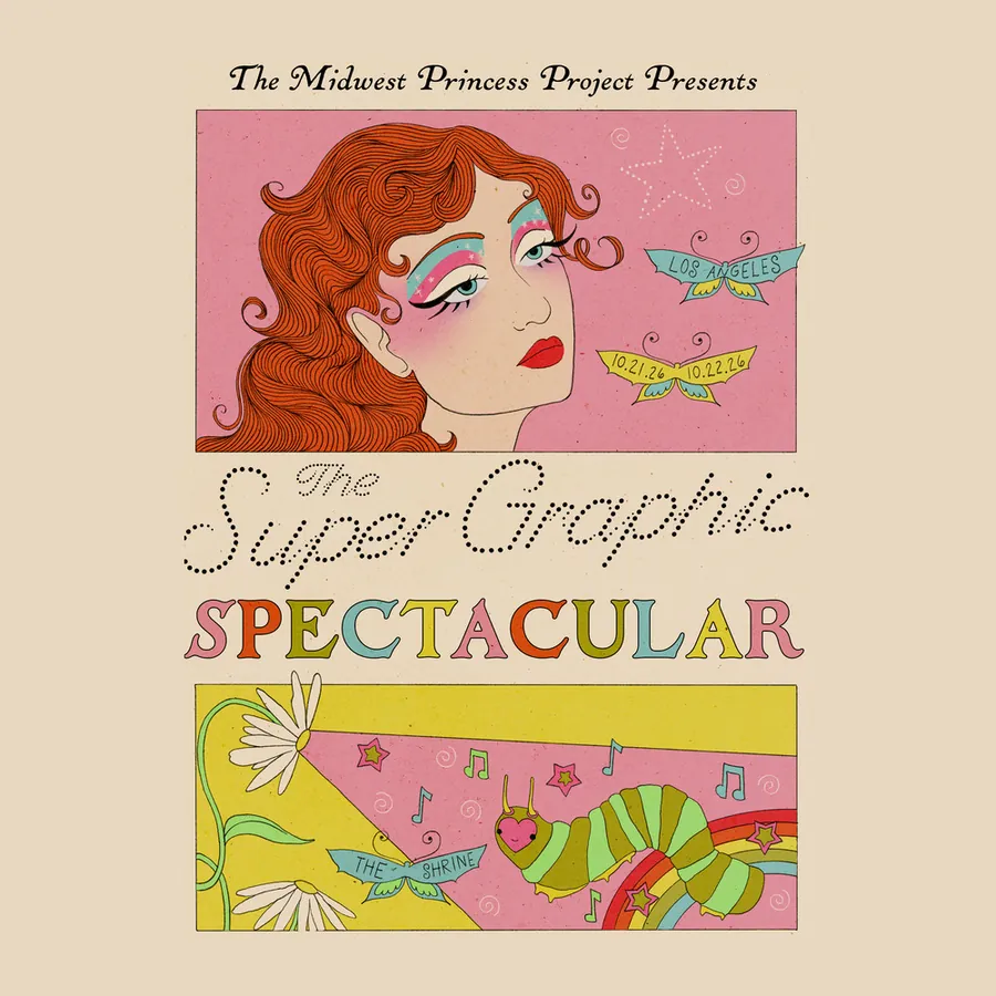 Illustrated campaign art for Chappell Roan’s Super Graphic Spectacular with The Midwest Princess Project